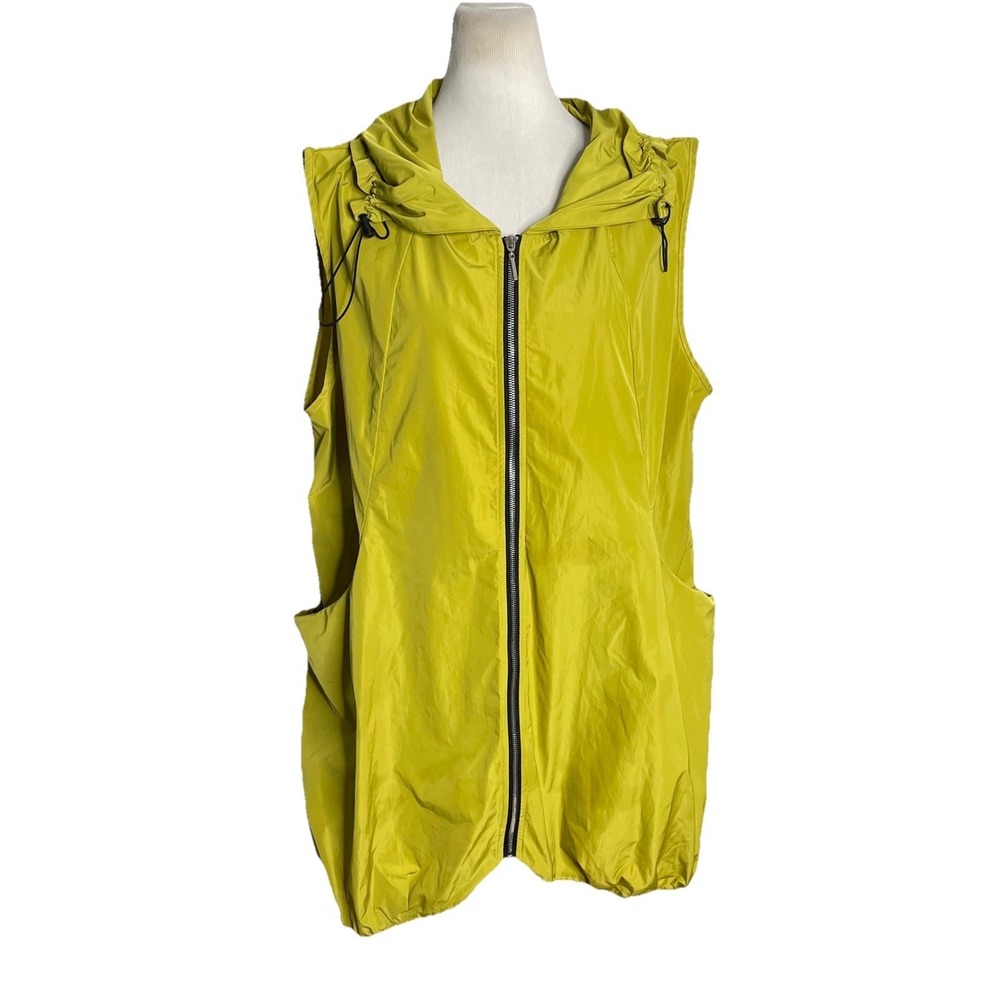 SUN KIM  Lime Yellow Bubble Hem Zip Up‎ Vest Jacket Top Size 2X Lagenlook Artsy